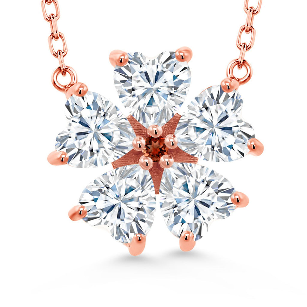 Gem Stone King 925 Sterling Silver Gemstone Birthstone and Garnet Flower Pendant Necklace for Women | Heart Shape 6MM Petals and Round 2MM Center | With 18 Inch Chain | Fine Jewelry for Her Mom Wife