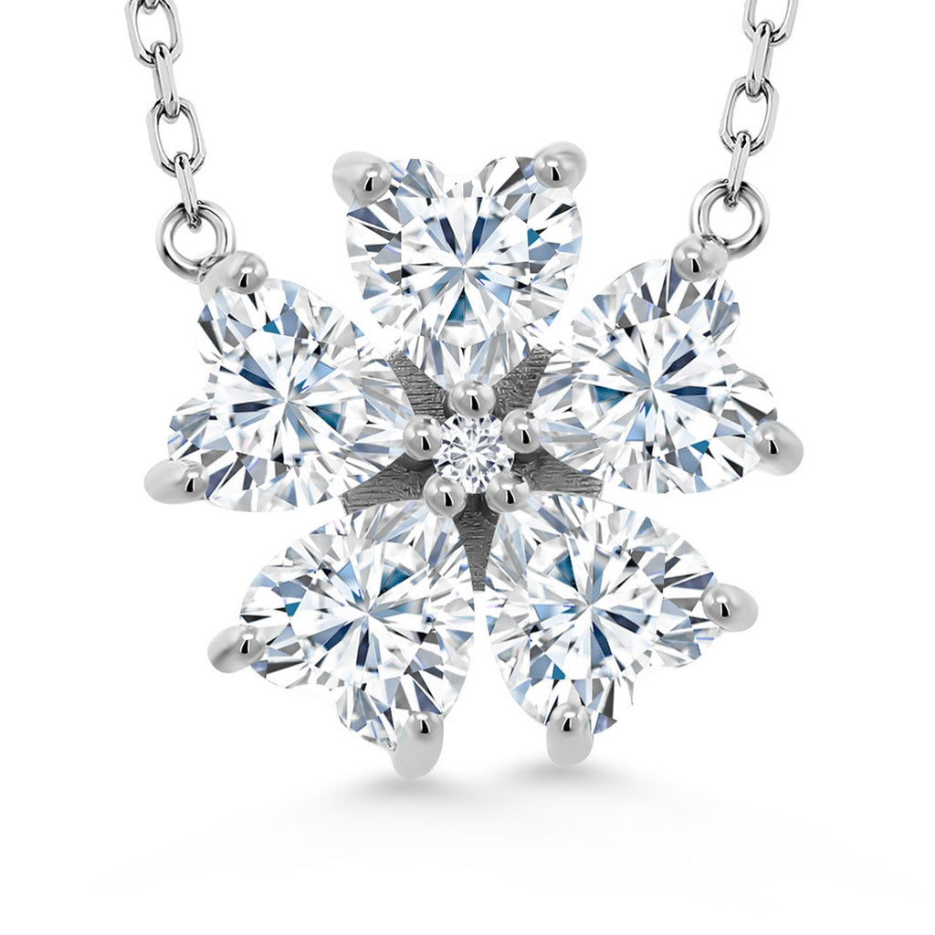 Gem Stone King Gemstone Birthstone and Lab Grown Diamond Flower Pendant Necklace for Women | 925 Sterling Silver | Heart Shape 6MM Petals and Round 2MM Center | With 18 Inch Chain | Fine Jewelry for Her Mom Wife