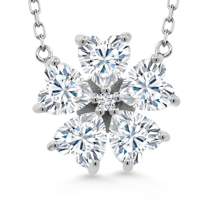 Gem Stone King Gemstone Birthstone and Lab Grown Diamond Flower Pendant Necklace for Women | 925 Sterling Silver | Heart Shape 6MM Petals and Round 2MM Center | With 18 Inch Chain | Fine Jewelry for Her Mom Wife