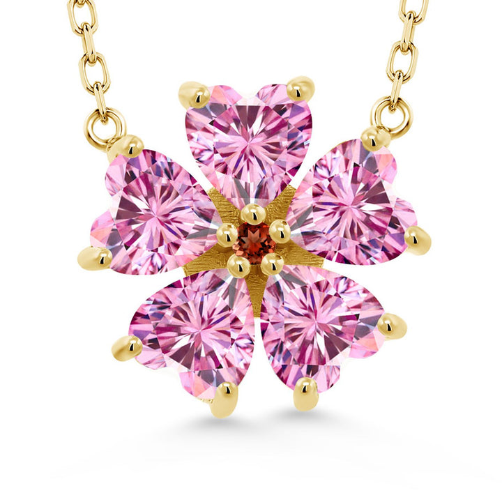 Pink Moissanite - April_925 Yellow Gold Plated Silver_Necklace in 925 Yellow Gold Plated Silver