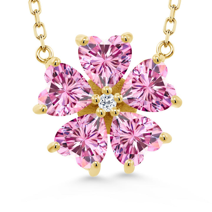 Pink Moissanite - April_925 Yellow Gold Plated Silver_Necklace in 925 Yellow Gold Plated Silver