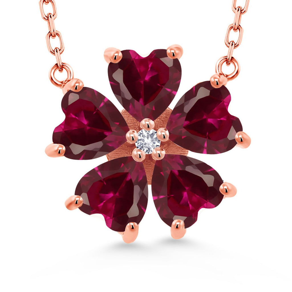 Gem Stone King 925 Sterling Silver Gemstone Birthstone and White Created Sapphire Flower Pendant Necklace for Women | Heart Shape 6MM Petals and Round 2MM Center | With 18 Inch Chain | Fine Jewelry for Her Mom Wife