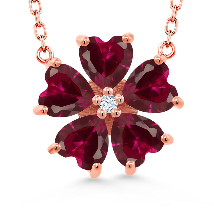 Gem Stone King Gemstone Birthstone Flower Pendant Necklace for Women in 925 Sterling Silver | Heart Shape 6MM Petals and Round 2MM Center | With 18 Inch Chain | Fine Jewelry for Her Mom Wife