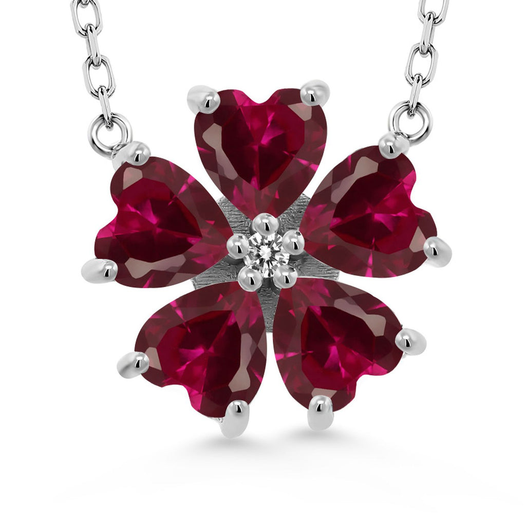 Gem Stone King Gemstone Birthstone and White Diamond Flower Pendant Necklace for Women in 925 Sterling Silver | Heart Shape 6MM Petals and Round 2MM Center | With 18 Inch Chain | Fine Jewelry for Her Mom Wife