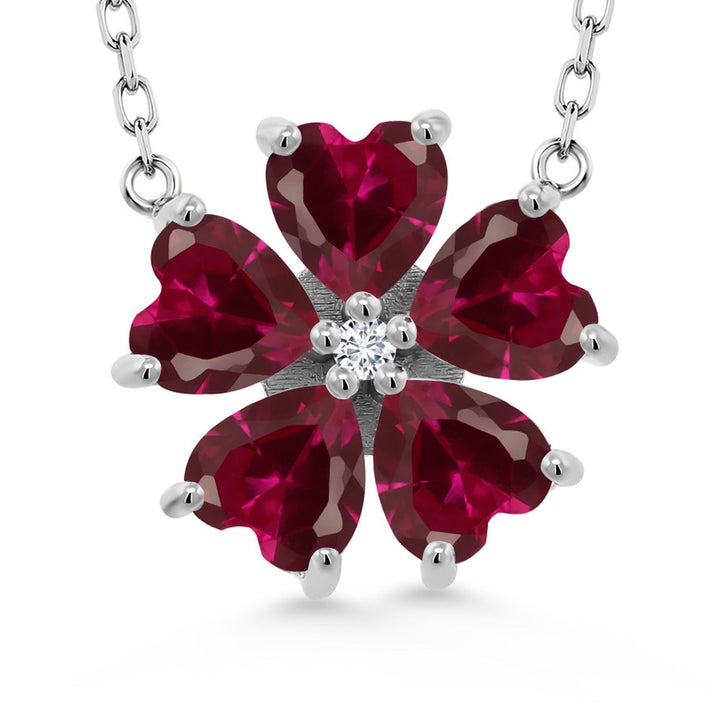 Gem Stone King Gemstone Birthstone and Lab Grown Diamond Flower Pendant Necklace for Women | 925 Sterling Silver | Heart Shape 6MM Petals and Round 2MM Center | With 18 Inch Chain | Fine Jewelry for Her Mom Wife