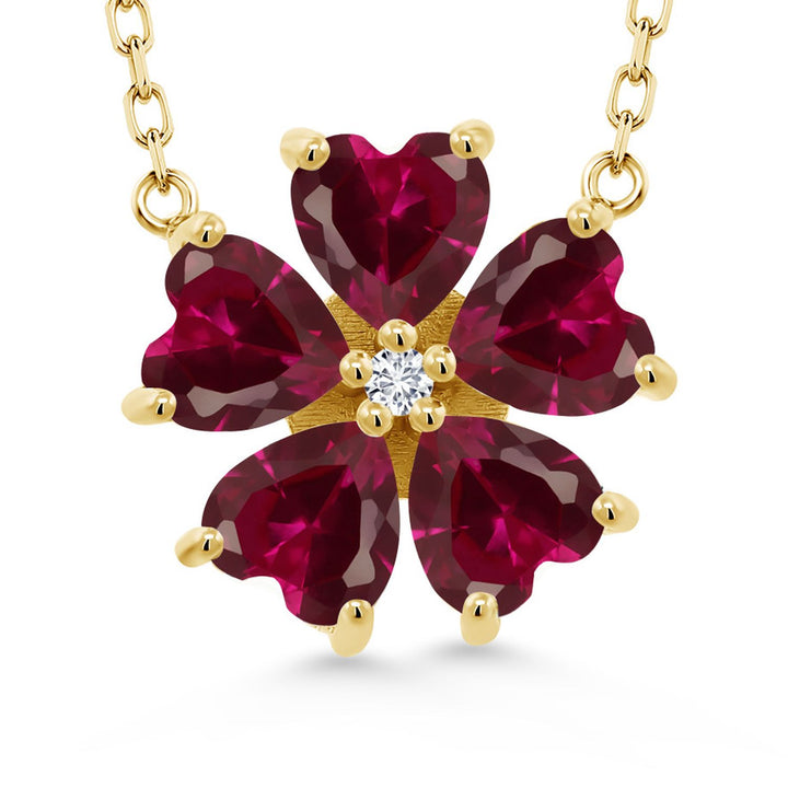 Gem Stone King Gemstone Birthstone and Lab Grown Diamond Flower Pendant Necklace for Women | 925 Sterling Silver | Heart Shape 6MM Petals and Round 2MM Center | With 18 Inch Chain | Fine Jewelry for Her Mom Wife