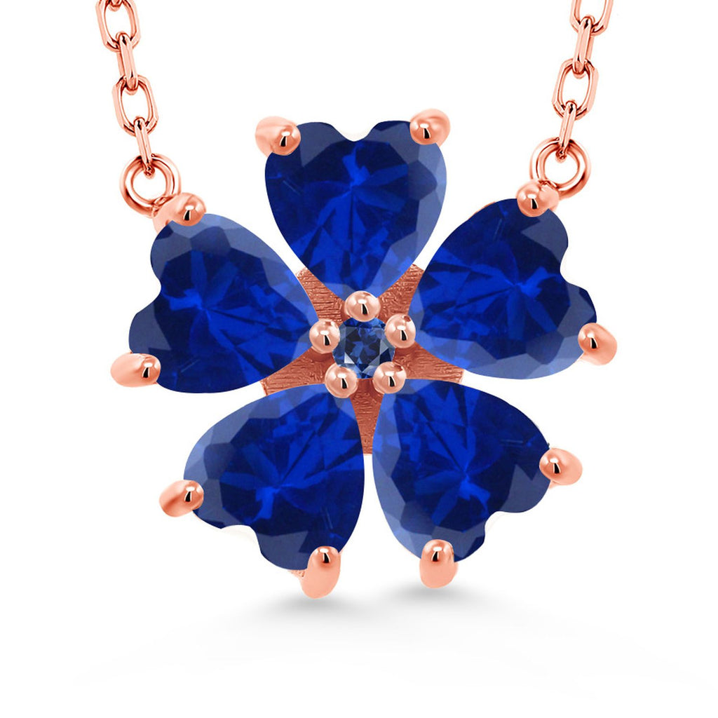 Gem Stone King 925 Sterling Silver Gemstone Birthstone and Blue Created Sapphire Flower Pendant Necklace for Women | Heart Shape 6MM Petals and Round 2MM Center | With 18 Inch Chain | Fine Jewelry for Her Mom Wife