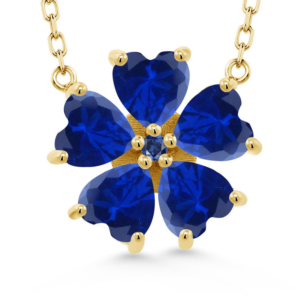 Gem Stone King 925 Sterling Silver Gemstone Birthstone and Blue Created Sapphire Flower Pendant Necklace for Women | Heart Shape 6MM Petals and Round 2MM Center | With 18 Inch Chain | Fine Jewelry for Her Mom Wife