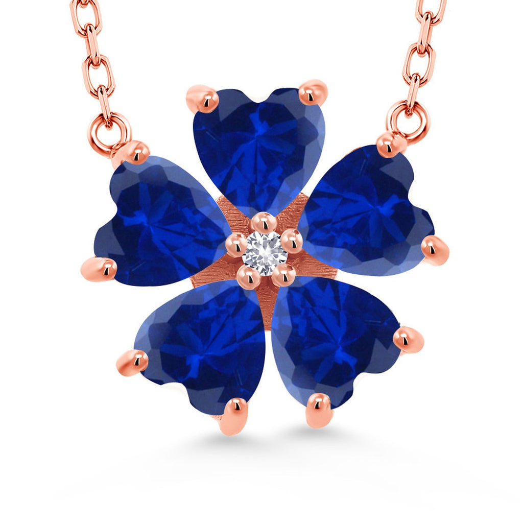 Gem Stone King 925 Sterling Silver Gemstone Birthstone and White Created Sapphire Flower Pendant Necklace for Women | Heart Shape 6MM Petals and Round 2MM Center | With 18 Inch Chain | Fine Jewelry for Her Mom Wife