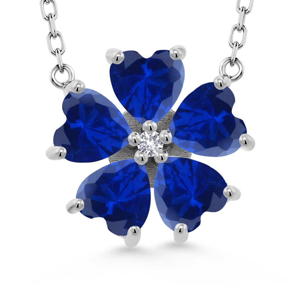 Gem Stone King 925 Sterling Silver Gemstone Birthstone and White Created Sapphire Flower Pendant Necklace for Women | Heart Shape 6MM Petals and Round 2MM Center | With 18 Inch Chain | Fine Jewelry for Her Mom Wife