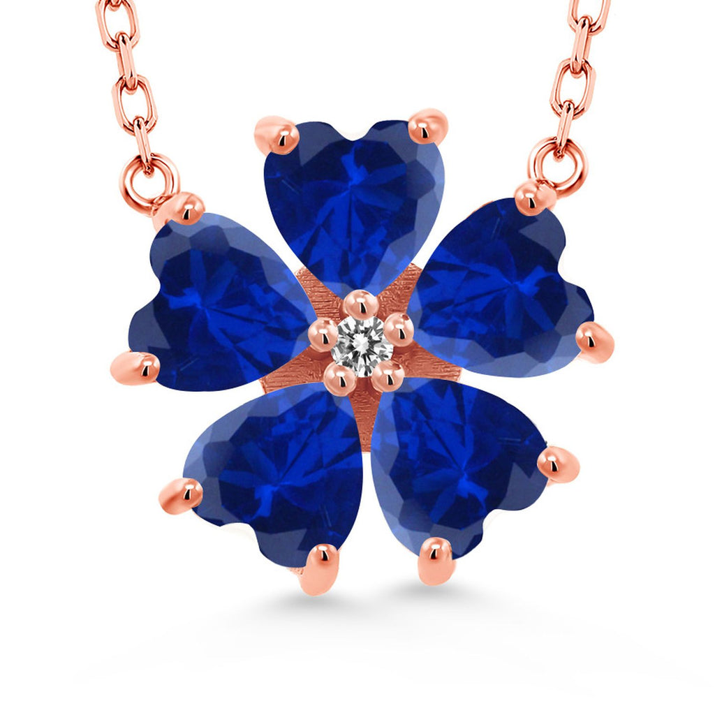 Gem Stone King Gemstone Birthstone and White Diamond Flower Pendant Necklace for Women in 925 Sterling Silver | Heart Shape 6MM Petals and Round 2MM Center | With 18 Inch Chain | Fine Jewelry for Her Mom Wife