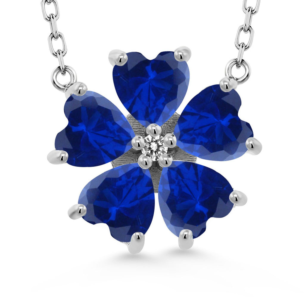 Gem Stone King Gemstone Birthstone and White Diamond Flower Pendant Necklace for Women in 925 Sterling Silver | Heart Shape 6MM Petals and Round 2MM Center | With 18 Inch Chain | Fine Jewelry for Her Mom Wife