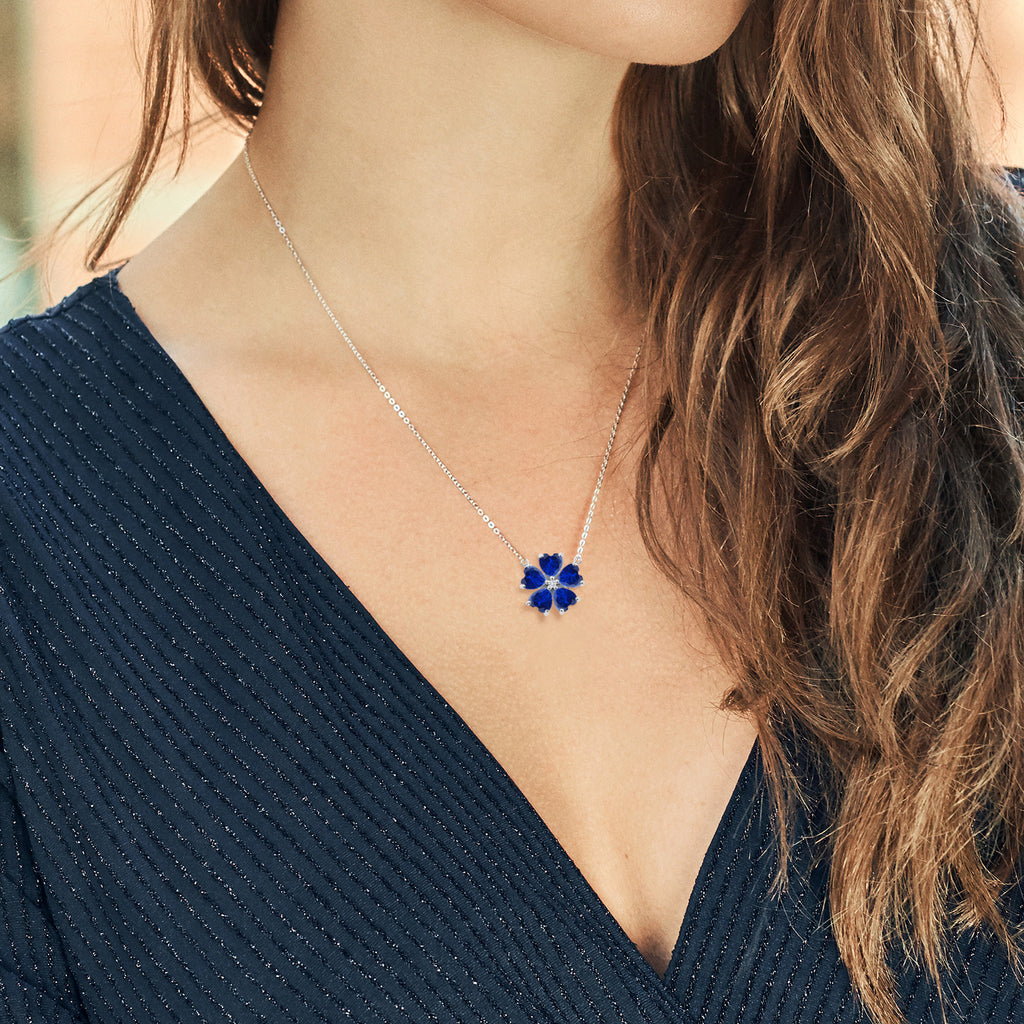 Created Sapphire and Lab Grown Diamond_925 Sterling Silver_Necklace in 925 Sterling Silver