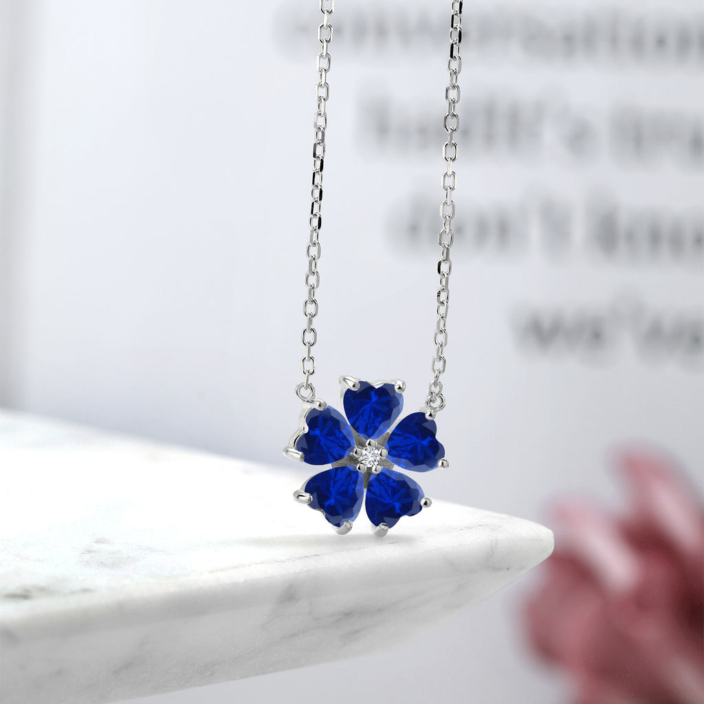 Created Sapphire and Lab Grown Diamond_925 Sterling Silver_Necklace in 925 Sterling Silver