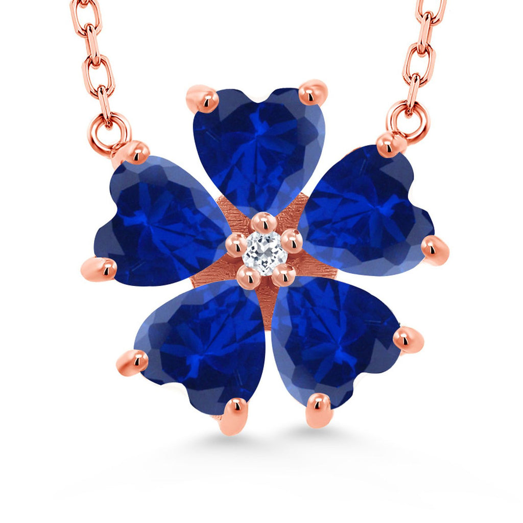 Gemstone Birthstone and White Topaz Flower Pendant Necklace for Women | 925 Sterling Silver | Heart Shape 6MM Petals and Round 2MM Center | With 18 Inch Chain | Fine Jewelry for Her Mom Wife