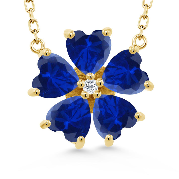 Gemstone Birthstone and White Topaz Flower Pendant Necklace for Women | 925 Sterling Silver | Heart Shape 6MM Petals and Round 2MM Center | With 18 Inch Chain | Fine Jewelry for Her Mom Wife