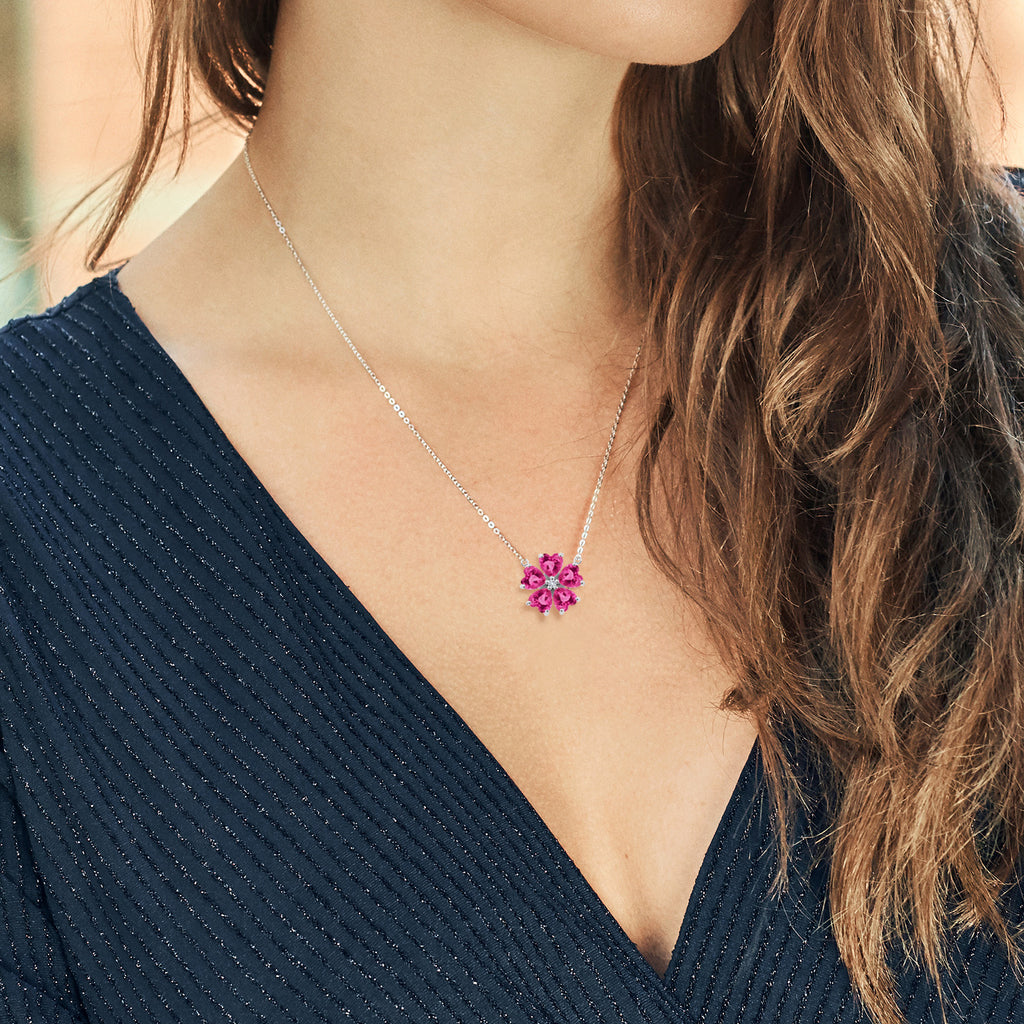 Created Sapphire_925 Sterling Silver_Necklace in 925 Sterling Silver