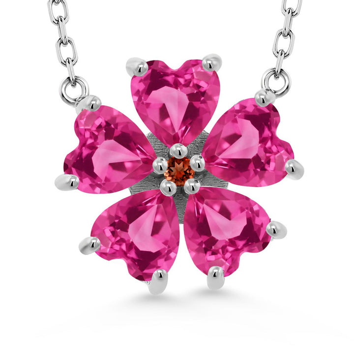 Pink Created Sapphire - September_925 Sterling Silver_Necklace in 925 Sterling Silver