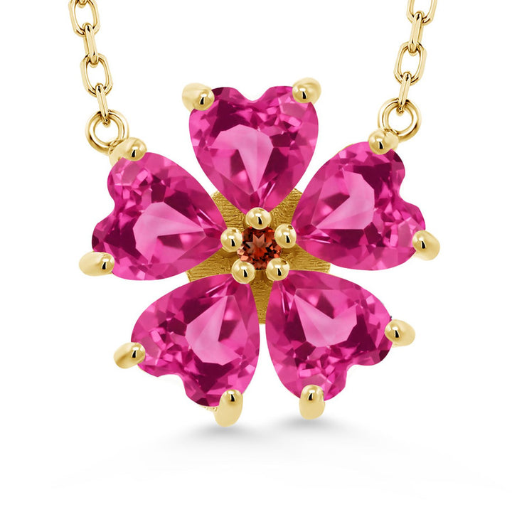 Pink Created Sapphire - September_925 Yellow Gold Plated Silver_Necklace in 925 Yellow Gold Plated Silver