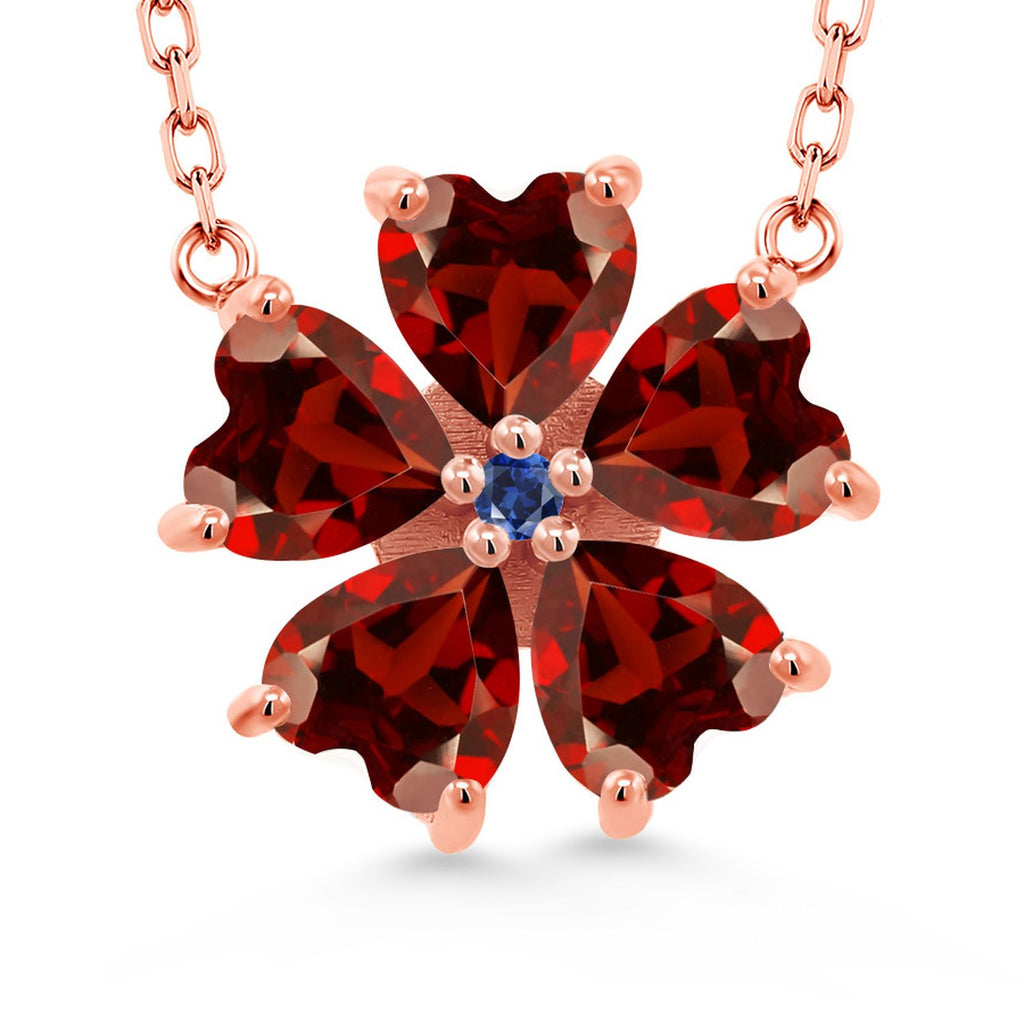 Gem Stone King 925 Sterling Silver Gemstone Birthstone and Blue Created Sapphire Flower Pendant Necklace for Women | Heart Shape 6MM Petals and Round 2MM Center | With 18 Inch Chain | Fine Jewelry for Her Mom Wife