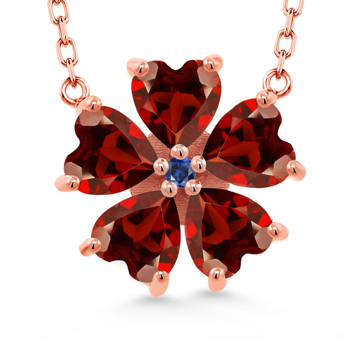 Gem Stone King 925 Sterling Silver Gemstone Birthstone and Blue Created Sapphire Flower Pendant Necklace for Women | Heart Shape 6MM Petals and Round 2MM Center | With 18 Inch Chain | Fine Jewelry for Her Mom Wife