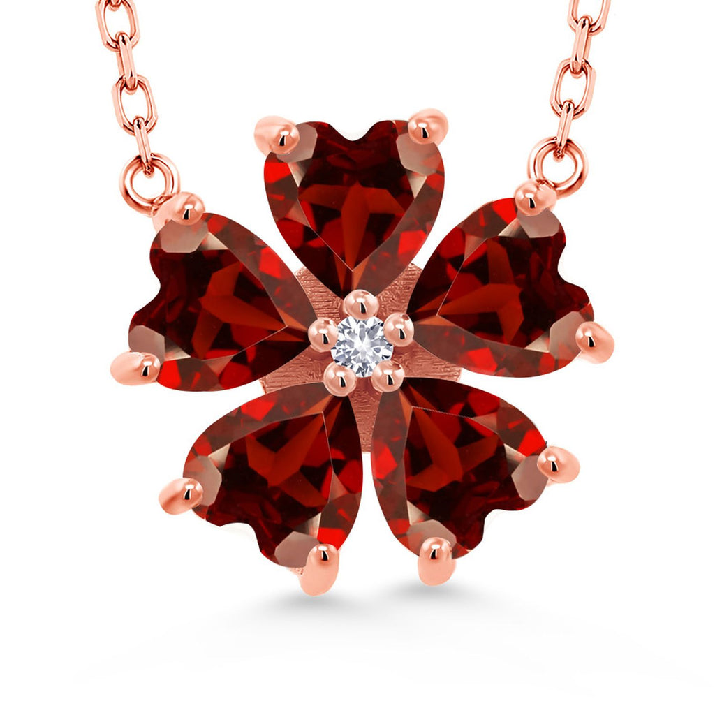 Gem Stone King 925 Sterling Silver Gemstone Birthstone and White Created Sapphire Flower Pendant Necklace for Women | Heart Shape 6MM Petals and Round 2MM Center | With 18 Inch Chain | Fine Jewelry for Her Mom Wife
