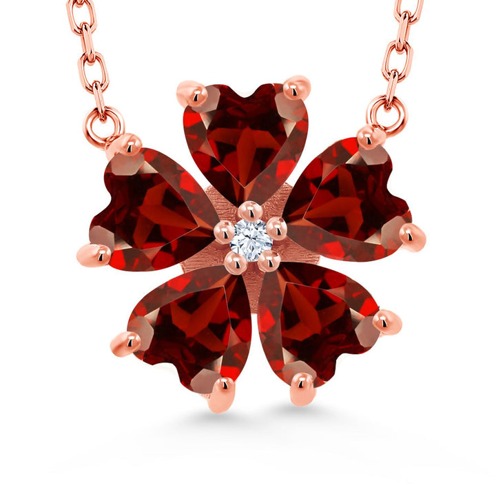 Gem Stone King Gemstone Birthstone Flower Pendant Necklace for Women in 925 Sterling Silver | Heart Shape 6MM Petals and Round 2MM Center | With 18 Inch Chain | Fine Jewelry for Her Mom Wife