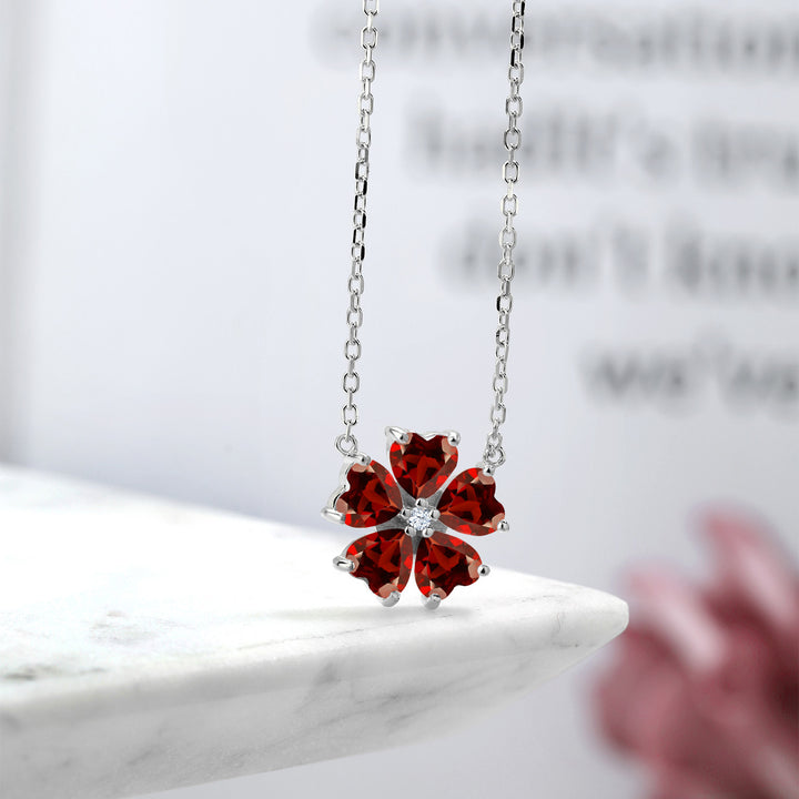 Garnet and Zirconia_925 Sterling Silver_Necklace in 925 Sterling Silver