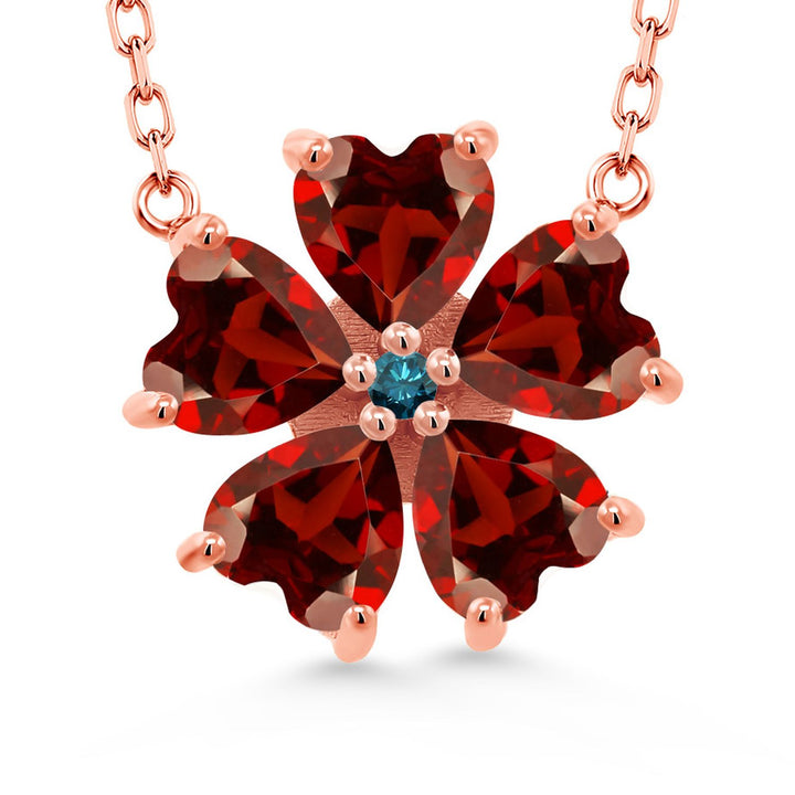 Gem Stone King 925 Sterling Silver Gemstone Birthstone and Blue Diamond Flower Pendant Necklace for Women | Heart Shape 6MM Petals and Round 2MM Center | With 18 Inch Chain | Fine Jewelry for Her Mom Wife
