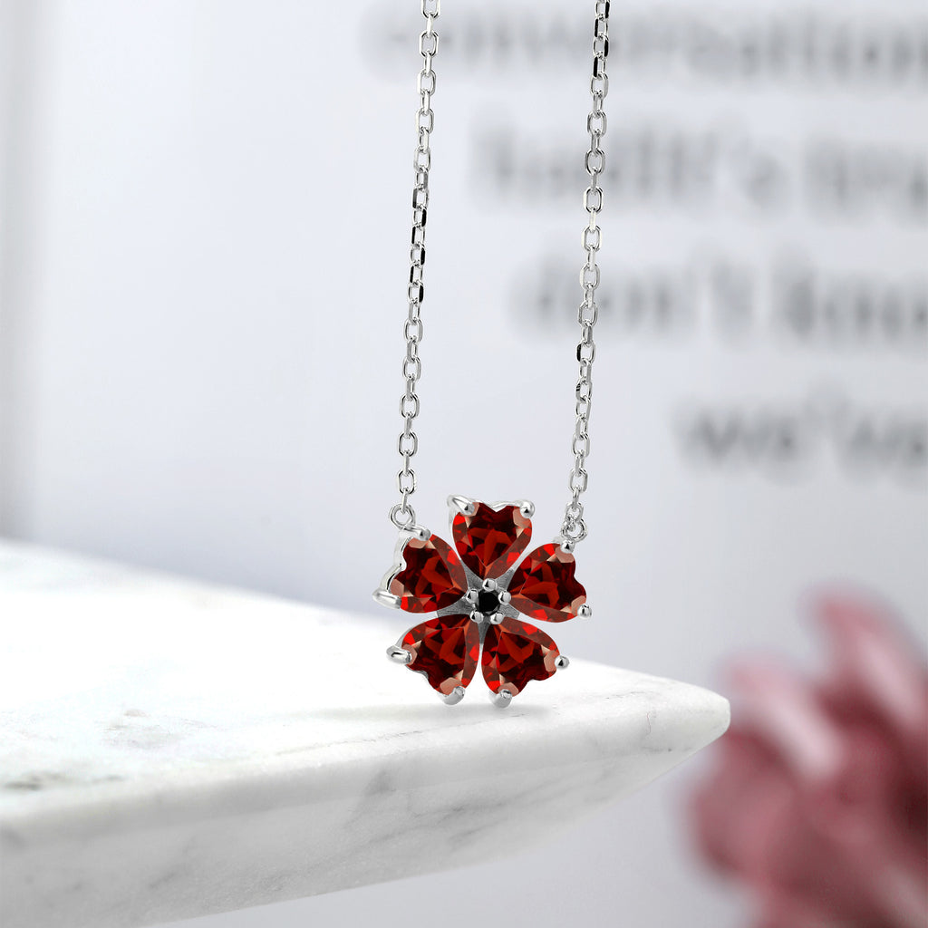 Garnet and Diamond_925 Sterling Silver_Necklace in 925 Sterling Silver