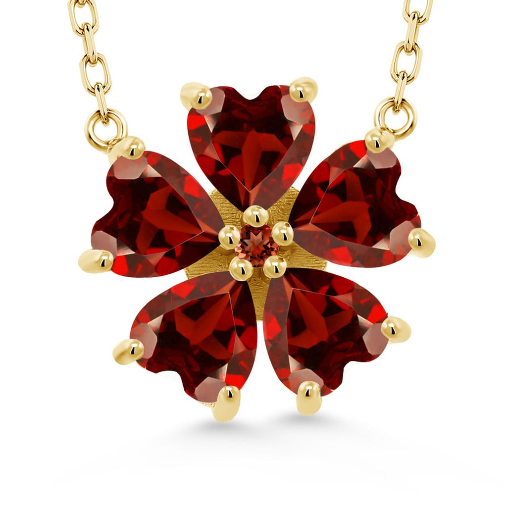 Gem Stone King 925 Sterling Silver Gemstone Birthstone and Garnet Flower Pendant Necklace for Women | Heart Shape 6MM Petals and Round 2MM Center | With 18 Inch Chain | Fine Jewelry for Her Mom Wife