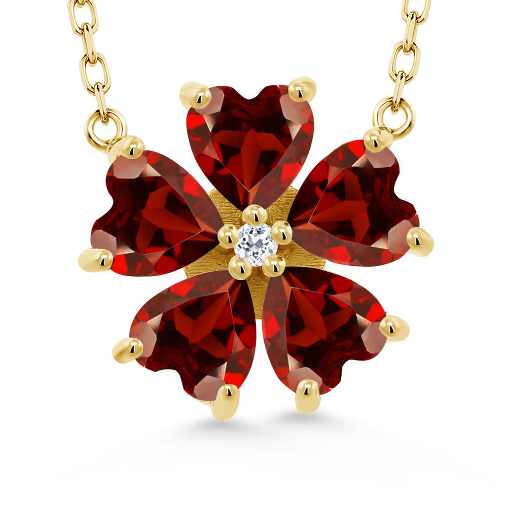 Gemstone Birthstone and White Topaz Flower Pendant Necklace for Women | 925 Sterling Silver | Heart Shape 6MM Petals and Round 2MM Center | With 18 Inch Chain | Fine Jewelry for Her Mom Wife