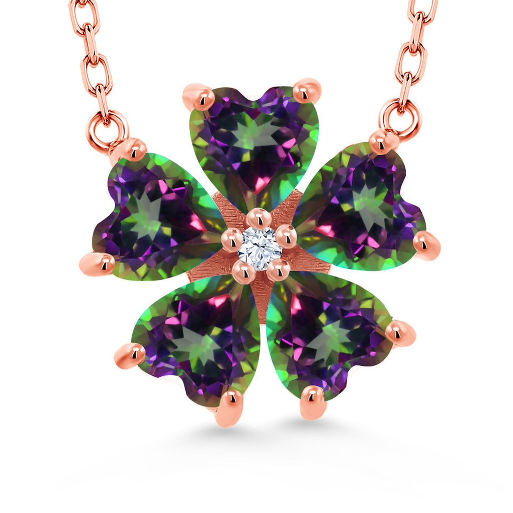 Gem Stone King Gemstone Birthstone Flower Pendant Necklace for Women in 925 Sterling Silver | Heart Shape 6MM Petals and Round 2MM Center | With 18 Inch Chain | Fine Jewelry for Her Mom Wife