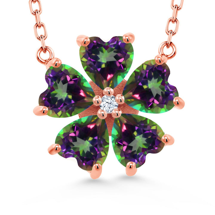 Gem Stone King Gemstone Birthstone Flower Pendant Necklace for Women in 925 Sterling Silver | Heart Shape 6MM Petals and Round 2MM Center | With 18 Inch Chain | Fine Jewelry for Her Mom Wife