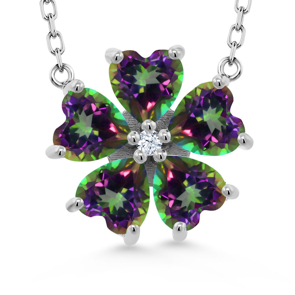 Gem Stone King Gemstone Birthstone Flower Pendant Necklace for Women in 925 Sterling Silver | Heart Shape 6MM Petals and Round 2MM Center | With 18 Inch Chain | Fine Jewelry for Her Mom Wife