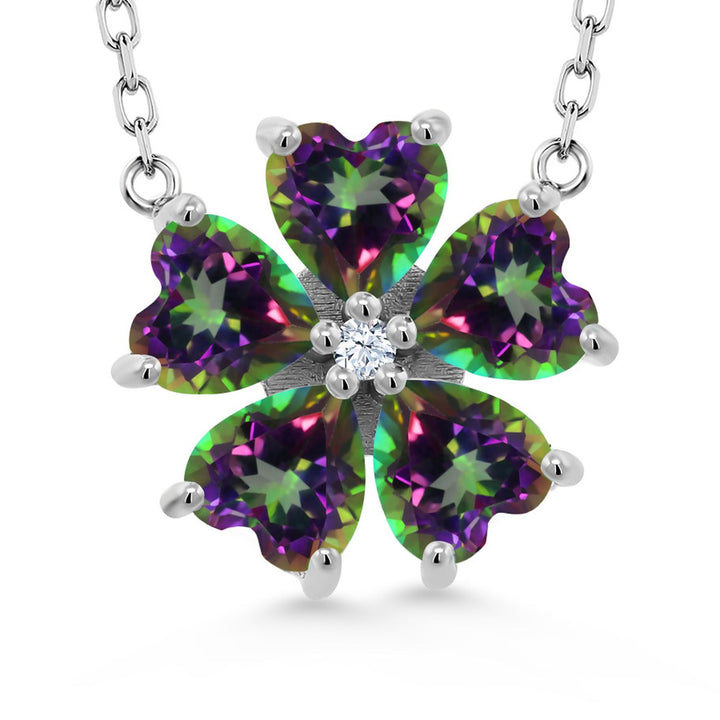 Gem Stone King Gemstone Birthstone Flower Pendant Necklace for Women in 925 Sterling Silver | Heart Shape 6MM Petals and Round 2MM Center | With 18 Inch Chain | Fine Jewelry for Her Mom Wife