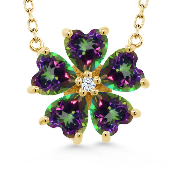 Gem Stone King Gemstone Birthstone Flower Pendant Necklace for Women in 925 Sterling Silver | Heart Shape 6MM Petals and Round 2MM Center | With 18 Inch Chain | Fine Jewelry for Her Mom Wife