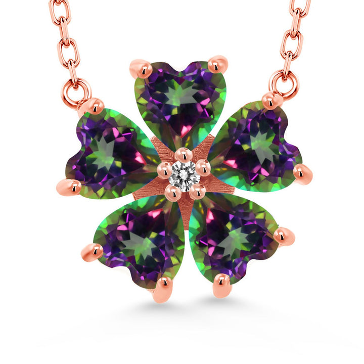 Gem Stone King Gemstone Birthstone and White Diamond Flower Pendant Necklace for Women in 925 Sterling Silver | Heart Shape 6MM Petals and Round 2MM Center | With 18 Inch Chain | Fine Jewelry for Her Mom Wife