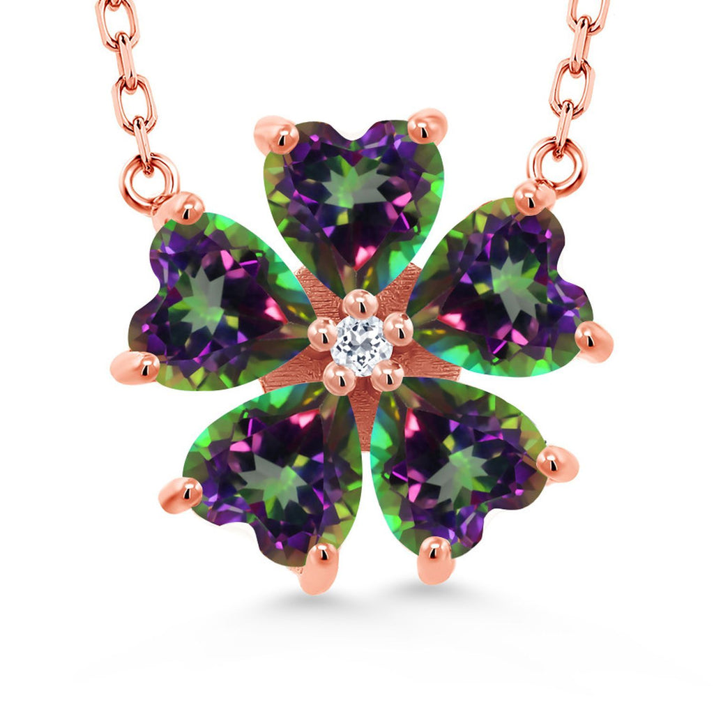 Gem Stone King Gemstone Birthstone and White Topaz Flower Pendant Necklace for Women | 925 Sterling Silver | Heart Shape 6MM Petals and Round 2MM Center | With 18 Inch Chain | Fine Jewelry for Her Mom Wife