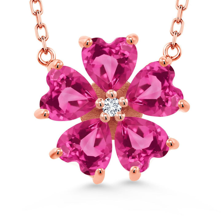 Gem Stone King Gemstone Birthstone and Lab Grown Diamond Flower Pendant Necklace for Women | 925 Sterling Silver | Heart Shape 6MM Petals and Round 2MM Center | With 18 Inch Chain | Fine Jewelry for Her Mom Wife