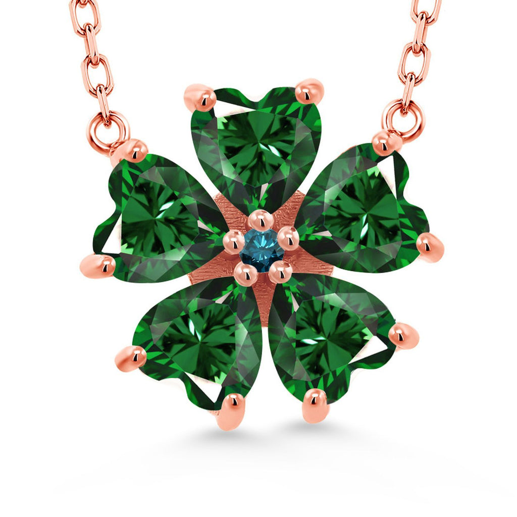Gem Stone King 925 Sterling Silver Gemstone Birthstone and Blue Diamond Flower Pendant Necklace for Women | Heart Shape 6MM Petals and Round 2MM Center | With 18 Inch Chain | Fine Jewelry for Her Mom Wife