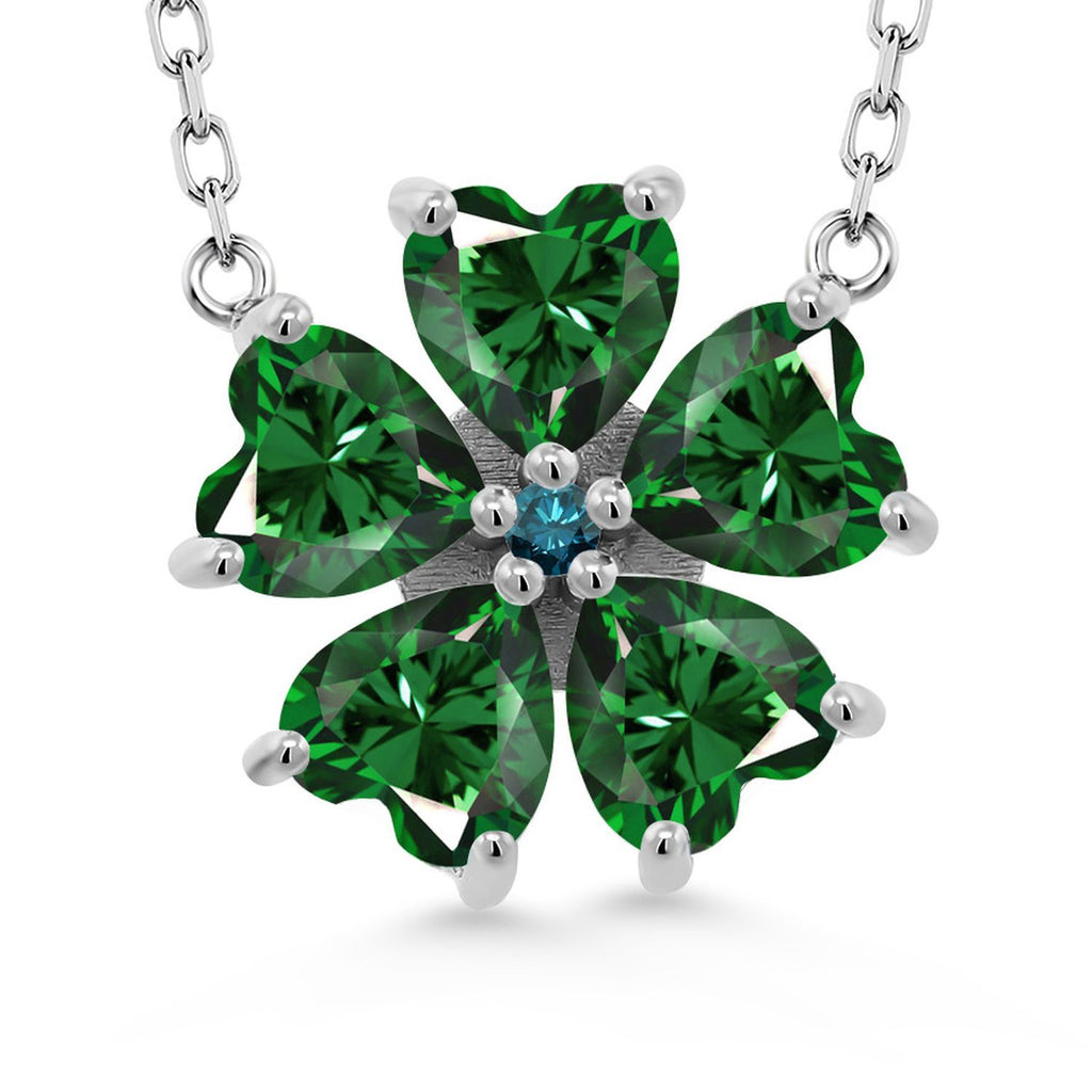 Gem Stone King 925 Sterling Silver Gemstone Birthstone and Blue Diamond Flower Pendant Necklace for Women | Heart Shape 6MM Petals and Round 2MM Center | With 18 Inch Chain | Fine Jewelry for Her Mom Wife