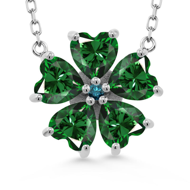 Gem Stone King 925 Sterling Silver Gemstone Birthstone and Blue Diamond Flower Pendant Necklace for Women | Heart Shape 6MM Petals and Round 2MM Center | With 18 Inch Chain | Fine Jewelry for Her Mom Wife