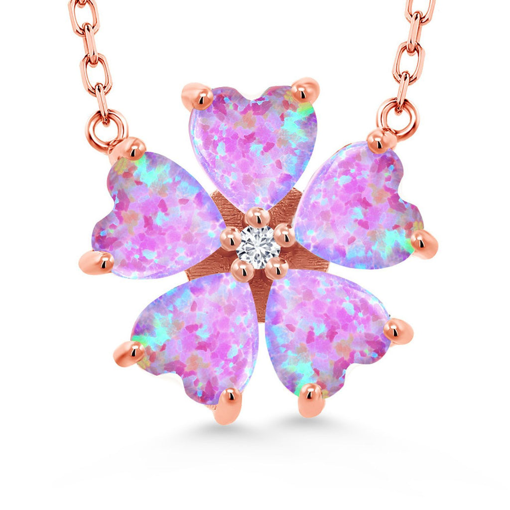 Gem Stone King Gemstone Birthstone and Lab Grown Diamond Flower Pendant Necklace for Women | 925 Sterling Silver | Heart Shape 6MM Petals and Round 2MM Center | With 18 Inch Chain | Fine Jewelry for Her Mom Wife