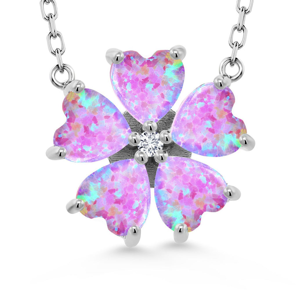 Gem Stone King Gemstone Birthstone and Lab Grown Diamond Flower Pendant Necklace for Women | 925 Sterling Silver | Heart Shape 6MM Petals and Round 2MM Center | With 18 Inch Chain | Fine Jewelry for Her Mom Wife