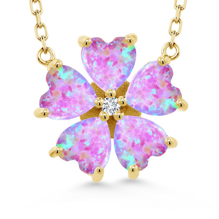 Pink Simulated Opal - October_925 Yellow Gold Plated Silver_Necklace in 925 Yellow Gold Plated Silver