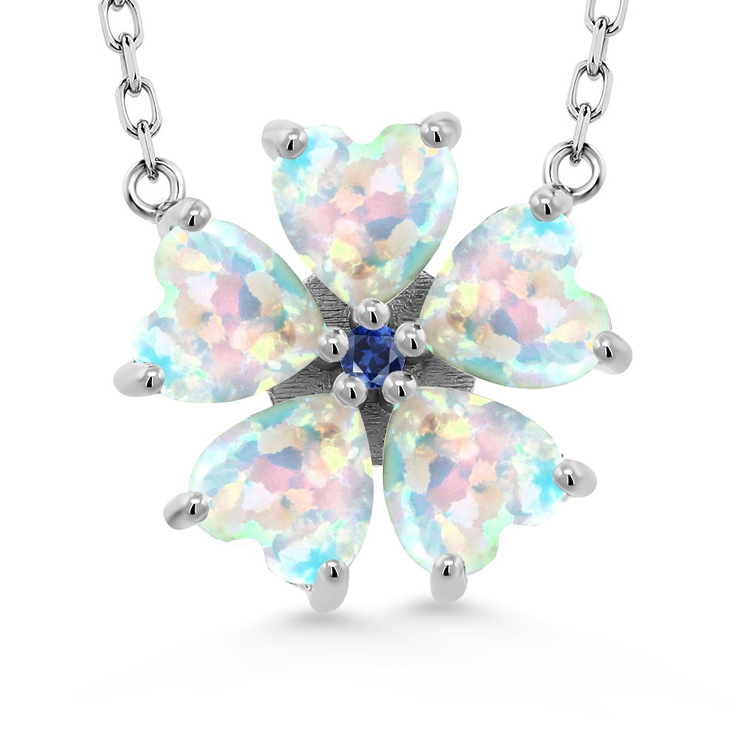Opal and Created Sapphire_925 Sterling Silver_Necklace in 925 Sterling Silver