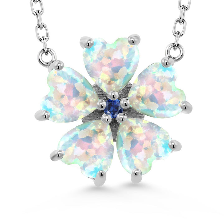 Opal and Created Sapphire_925 Sterling Silver_Necklace in 925 Sterling Silver