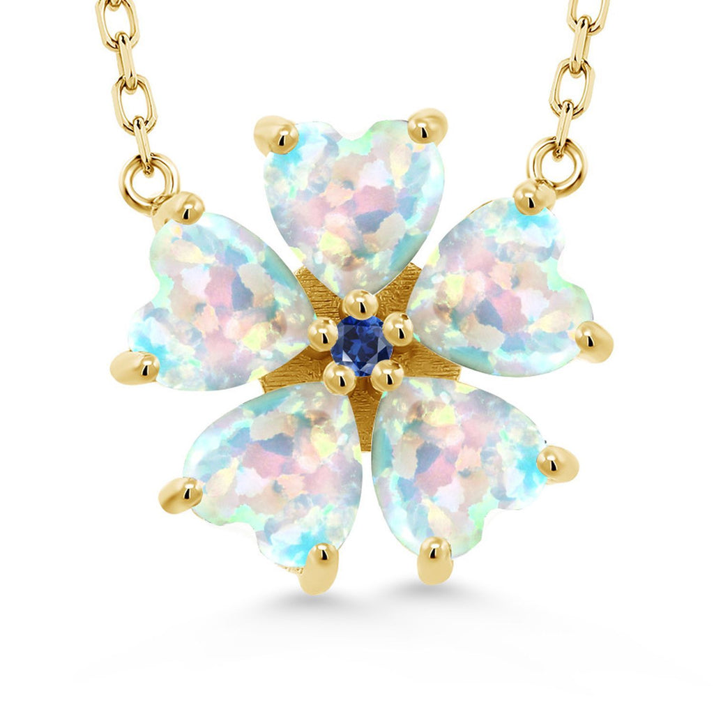 White Simulated Opal - October_925 Yellow Gold Plated Silver_Necklace in 925 Yellow Gold Plated Silver