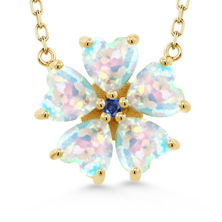 Gem Stone King 925 Sterling Silver Gemstone Birthstone and Blue Created Sapphire Flower Pendant Necklace for Women | Heart Shape 6MM Petals and Round 2MM Center | With 18 Inch Chain | Fine Jewelry for Her Mom Wife